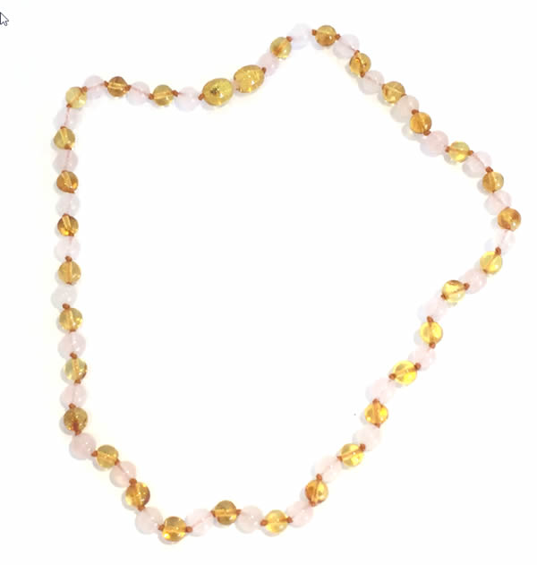 Adult Amber and Rose Quartz Necklace